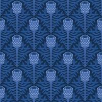 BLUE SEAMLESS VECTOR BACKGROUND WITH STYLIZED BLOOMING PROTEA