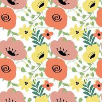 Seamless vector floral pattern. Endless ornament with flowers and leaves on a white background.