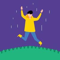 People On Rainy Day Flat Design Character Illustration vector