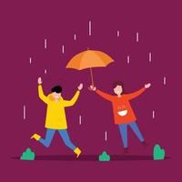People On Rainy Day Flat Design Character Illustration vector
