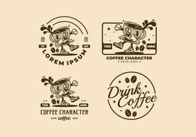 insignia de ilustración de personaje de mascota de una taza de café vector