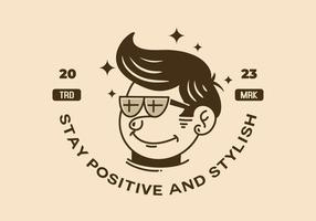 ilustración de un hombre de cara divertida con cabello retro con gafas vector