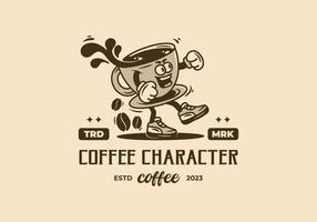 insignia de ilustración de personaje de mascota de una taza de café vector