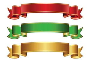 conjunto de banner de cinta roja, dorada y verde. vector
