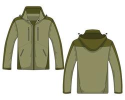 Vista frontal y posterior de la plantilla de la chaqueta exterior con capucha. ilustración vectorial vector