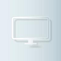 Paper art style monitor icon isolated on grey background. Monitoring icon. Vector Illustration