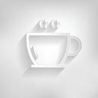 Paper cut style coffee cup icon isolated on grey background. Hot tea drink with steam. Gray flat square with shadow. vector