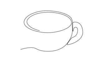 animación continua de dibujo de una línea de una taza de té. concepto de desayuno. ilustración de animación de larga duración. material de archivo 4k de alta calidad. video