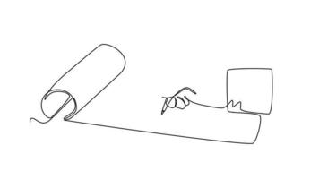 Self drawing animation of one single line draw happy man hands holding pen and filling tax form. Tax concept. Full length animation illustration. High quality 4k footage. video