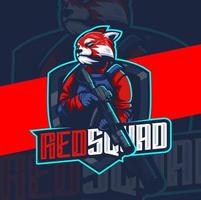 red panda army with weapon mascot esport logo design character vector