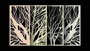 Laser cut template pattern, Metal cutting or wood carving, panel design, Interior decor. tree texture form vector