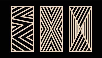 Laser cut patterns. Vector set with abstract geometric texture, lines, stripes, grid, chevron. Stencil for laser cutting