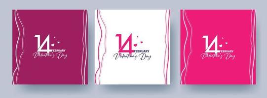 conjunto de plantillas de diseño de banner cuadrado de san valentín. fondo rosa con marco de línea de amor vector