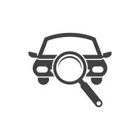 Diseño de ilustración de vector de logotipo de icono de coche y lupa