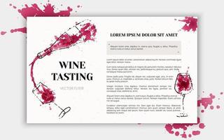 Template for flyer or banner of wine events. Liquid  watercolor effect illustration. Splashes of wine, liquid, drops. Vector design. Layout for wine list, invitation, event or party.