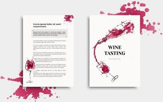 Template for flyer or banner of wine events. Liquid  watercolor effect illustration. Red wine stains. Vector design. Layout for wine list, invitation, event or party.