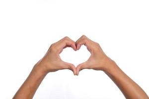 Man hands making a heart shape on a white isolated background photo