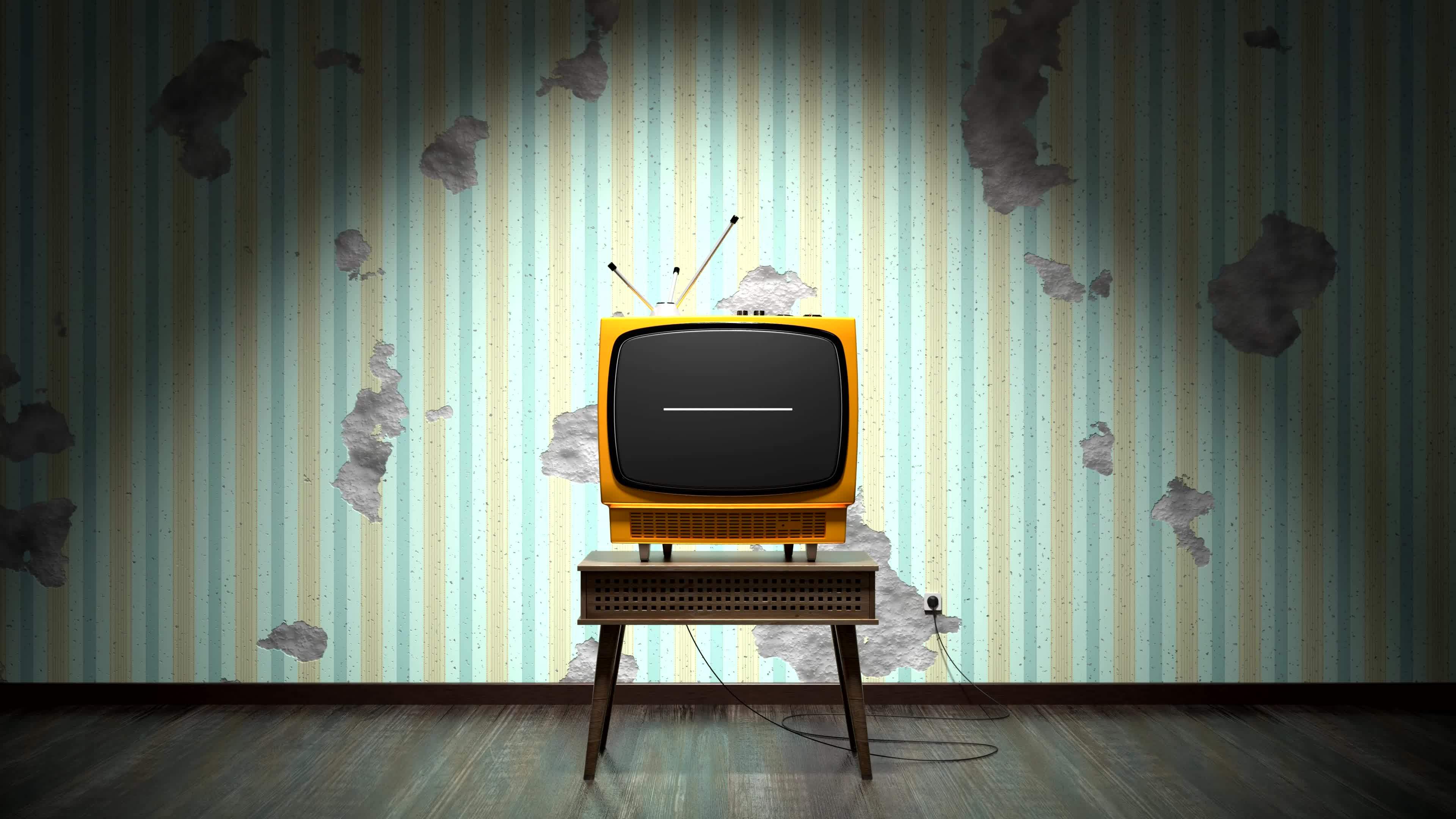 Retro Tv Receiver with Green Screen Standing on a Table, Wallpaper with