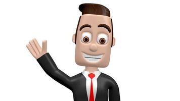 3D Businessman, Office Worker with Weaving Hand - Welcome Gesture video