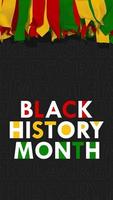 svart historia månad flagga remsa vinka i de vind, röd, grön och gul remsor, 3d tolkning video
