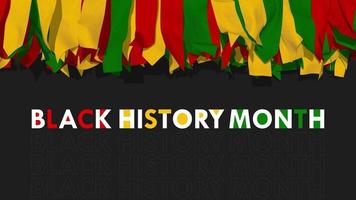 zwart geschiedenis maand vlag strip golvend in de wind, rood, groen en geel stroken, 3d weergave, chroma sleutel, luma matte selectie video