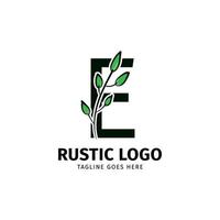 letter E doodle leaf initial rustic vector logo design element