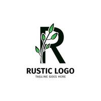 letter R doodle leaf initial rustic vector logo design element