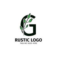 letter G doodle leaf initial rustic vector logo design element