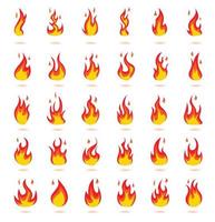 Flat style fire flame logo, black color icons vector illustration isolated on white background.