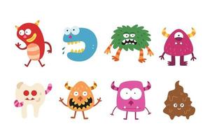 Set of cute monster cartoon illustration for kids vector