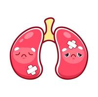 Cartoon sick, injured lungs human organ character vector