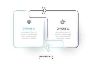 plantilla de diseño de etiquetas infográficas vectoriales con iconos y 2 opciones o pasos. se puede utilizar para diagramas de proceso, presentaciones, diseño de flujo de trabajo, banner, diagrama de flujo, gráfico de información.