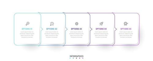 plantilla de diseño de etiquetas infográficas vectoriales con iconos y 5 opciones o pasos. se puede utilizar para diagramas de proceso, presentaciones, diseño de flujo de trabajo, banner, diagrama de flujo, gráfico de información. vector