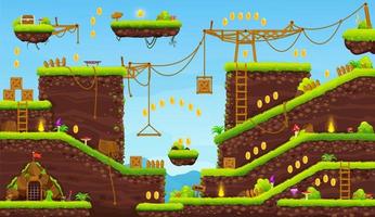 2d arcade game level cartoon jumping platform map vector