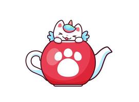 Cartoon cute kawaii caticorn character in teapot vector