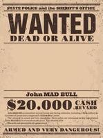 Vintage reward poster, western wanted banner vector