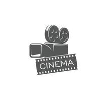 Movie cinema vector emblem with retro video camera