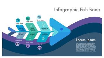 Infographic business fish bone chart to present data, progress, direction vector