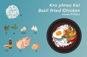 Thai food kra phrao kai with egg vector