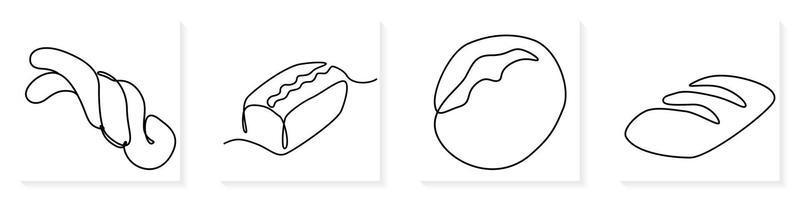 Single continuous line drawing of stylized sweet fresh bake bakery pastry in minimal continuous one line vector