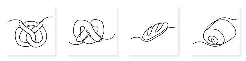 Single continuous line drawing of stylized sweet fresh bake bakery pastry in minimal continuous one line vector