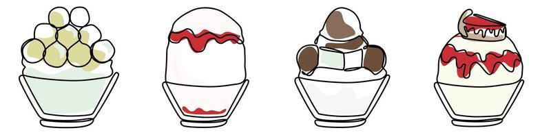 ice shaved bingsu korean japanese style sweet dessert in minimal one continuous line simple design style vector