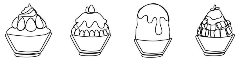 ice shaved bingsu korean japanese style sweet dessert in minimal one continuous line simple design style vector