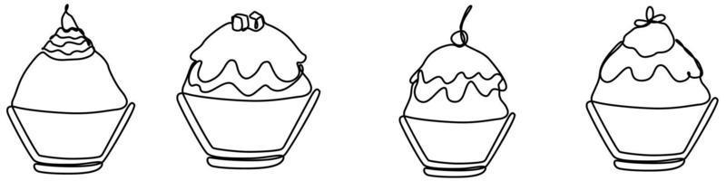 ice shaved bingsu korean japanese style sweet dessert in minimal one continuous line simple design style vector