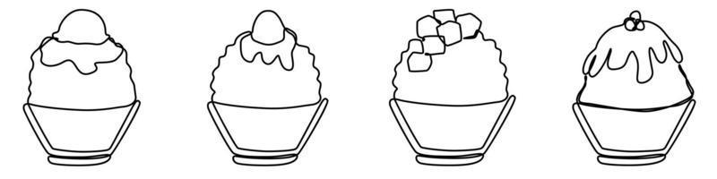 ice shaved bingsu korean japanese style sweet dessert in minimal one continuous line simple design style vector