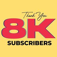 8K subscribers celebration greeting banner vector illustration