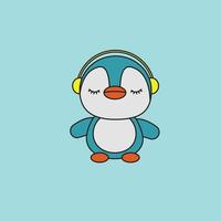 vector little funny penguin with headphone