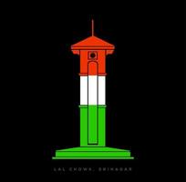 Lal chouk ghanta ghar in indian flag colors. Red square tower of Shrinagar in kashmir. vector