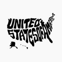 United State of America map lettering black and white. USA typography map. vector