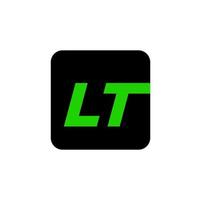 'LT' company name initial letters monogram. LT green typography with black square. vector